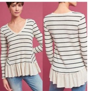 Anthropologie Eri and Ali Waffle Knit Long Sleeve Peplum Top